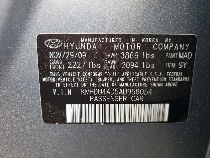 Продажа на аукционе авто 2010 Hyundai Elantra, vin: KMHDU4AD5AU958054, номер лота: 60385366