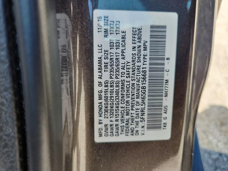 2016 Honda Odyssey მანქანა იყიდება აუქციონზე, vin: 5FNRL5H65GB156681, აუქციონის ნომერი: 58931866