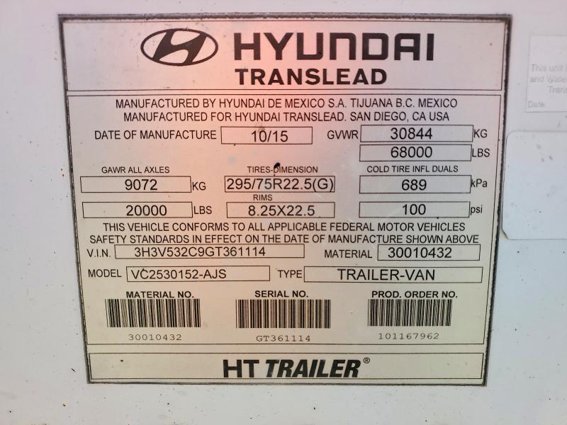 60018606 :رقم المزاد ، 3H3V532C9GT361114 vin ، 2016 Hyun Trailer مزاد بيع