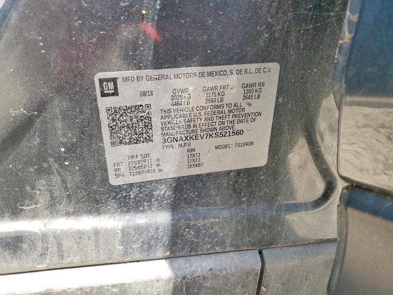 2019 Chevrolet Equinox მანქანა იყიდება აუქციონზე, vin: 3GNAXKEV7KS521560, აუქციონის ნომერი: 60280816