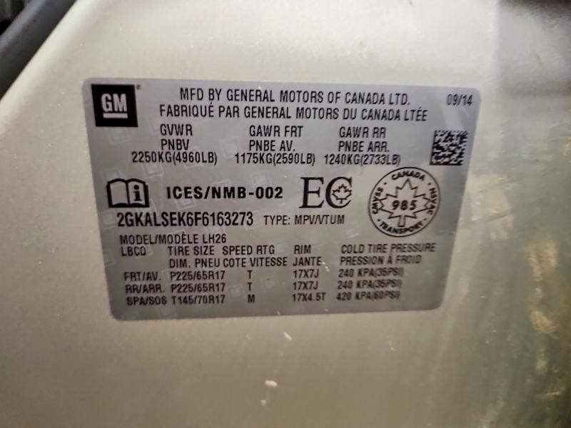 2015 Gmc Terrain მანქანა იყიდება აუქციონზე, vin: 2GKALSEK6F6163273, აუქციონის ნომერი: 60504656