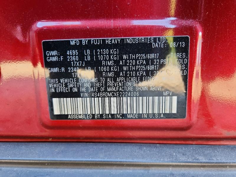 61840116 :رقم المزاد ، 4S4BRDMCXE2224006 vin ، 2014 Subaru Outback مزاد بيع