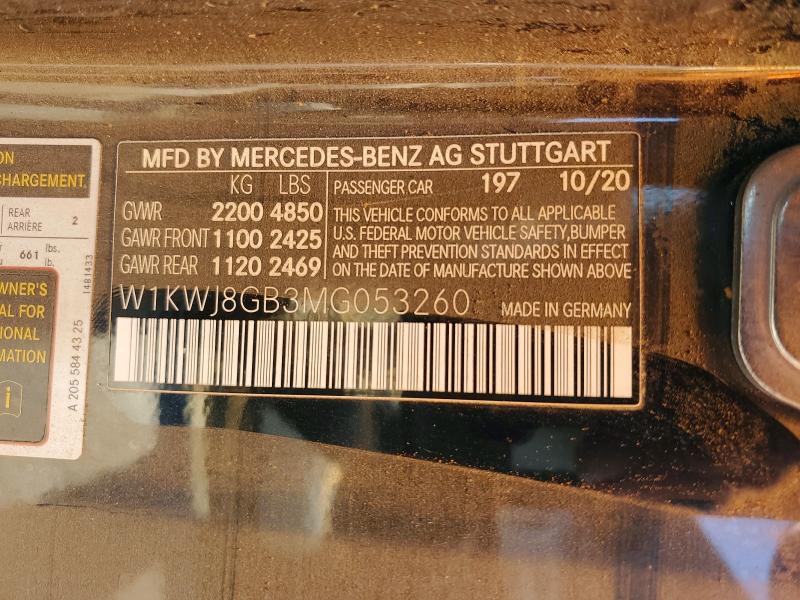 2021 Mercedes-benz C მანქანა იყიდება აუქციონზე, vin: W1KWJ8GB3MG053260, აუქციონის ნომერი: 62282866