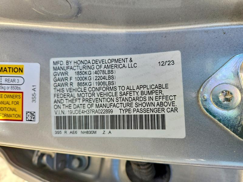 59904146 :رقم المزاد ، 19UDE4H37RA022899 vin ، 2024 Acura Integra مزاد بيع