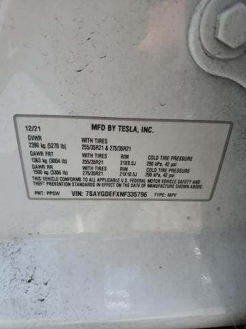 60769956 :رقم المزاد ، 7SAYGDEFXNF335796 vin ، 2022 Tesla Model Y مزاد بيع