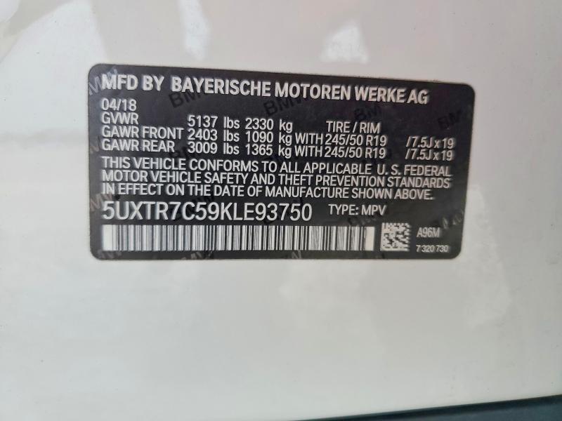 Продаж на аукціоні авто 2019 Bmw X3, vin: 5UXTR7C59KLE93750, номер лоту: 62774216
