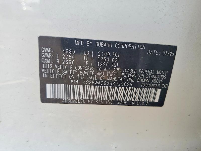 61079776 :رقم المزاد ، 4S3BWAD60S3029026 vin ، 2025 Subaru Legacy مزاد بيع