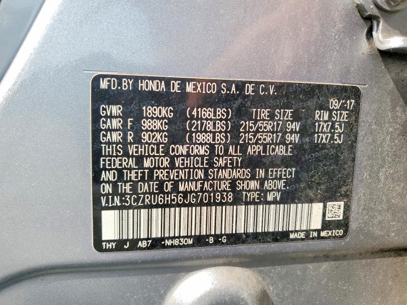 61907176 :رقم المزاد ، 3CZRU6H56JG701938 vin ، 2018 Honda Hr-v مزاد بيع