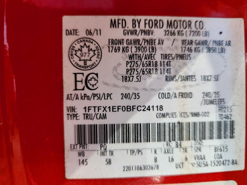Aukcja sprzedaży 2011 Ford F150, vin: 1FTFX1EF0BFC24118, numer aukcji: 62781576