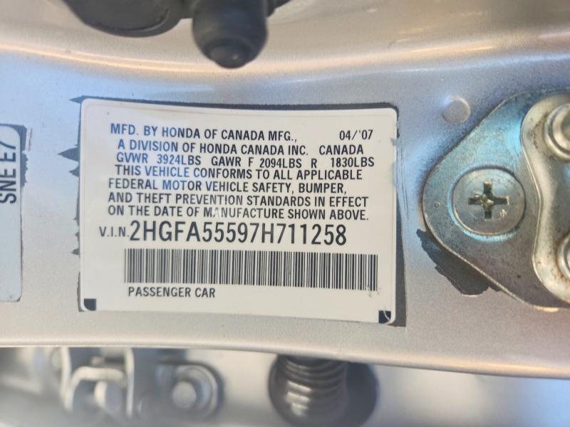 Aukcja sprzedaży 2007 Honda Civic, vin: 2HGFA55597H711258, numer aukcji: 57607906