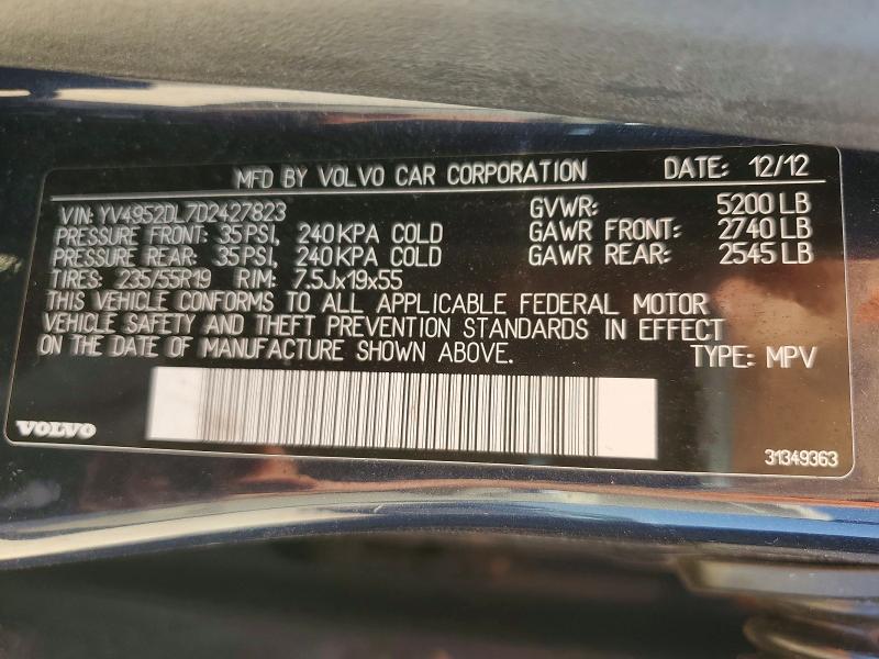Aukcja sprzedaży 2013 Volvo Xc60, vin: YV4952DL7D2427823, numer aukcji: 61620766