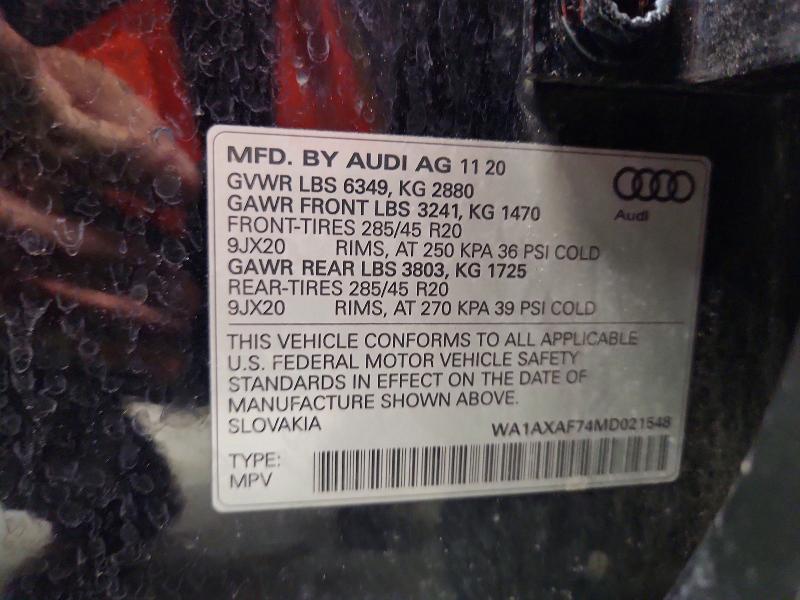 Продажа на аукционе авто 2021 Audi Q7, vin: WA1AXAF74MD021548, номер лота: 61181306