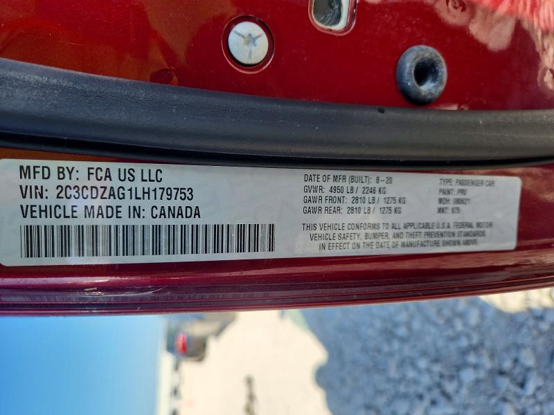 2020 Dodge Challenger მანქანა იყიდება აუქციონზე, vin: 2C3CDZAG1LH179753, აუქციონის ნომერი: 60858876