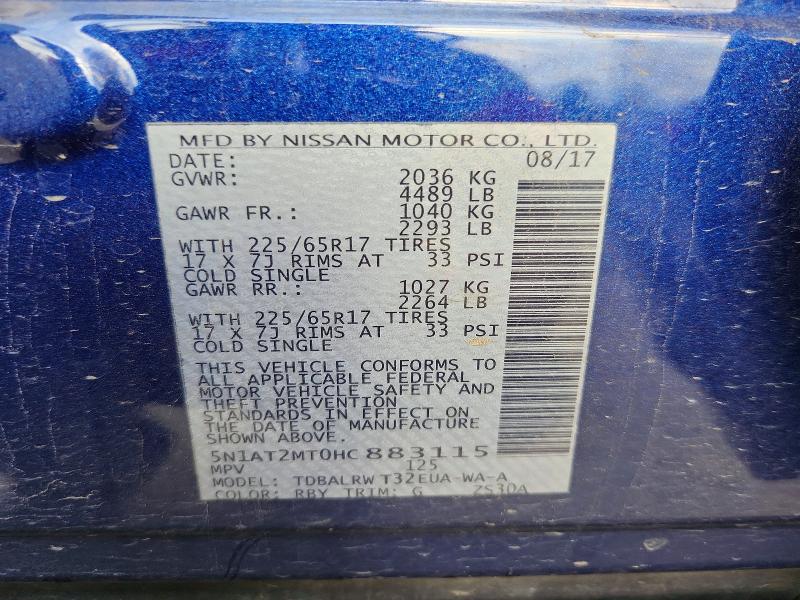 60790086 :رقم المزاد ، 5N1AT2MT0HC883115 vin ، 2017 Nissan Rogue مزاد بيع