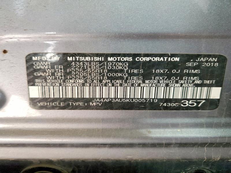 2019 Mitsubishi Outlander Sport მანქანა იყიდება აუქციონზე, vin: JA4AP3AU5KU005719, აუქციონის ნომერი: 61420346