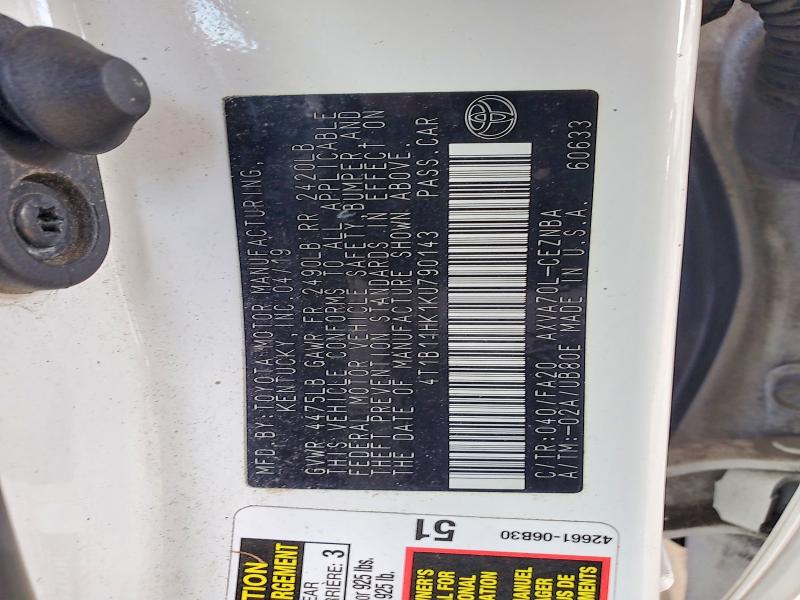 2019 Toyota Camry მანქანა იყიდება აუქციონზე, vin: 4T1B11HK1KU790143, აუქციონის ნომერი: 60862676