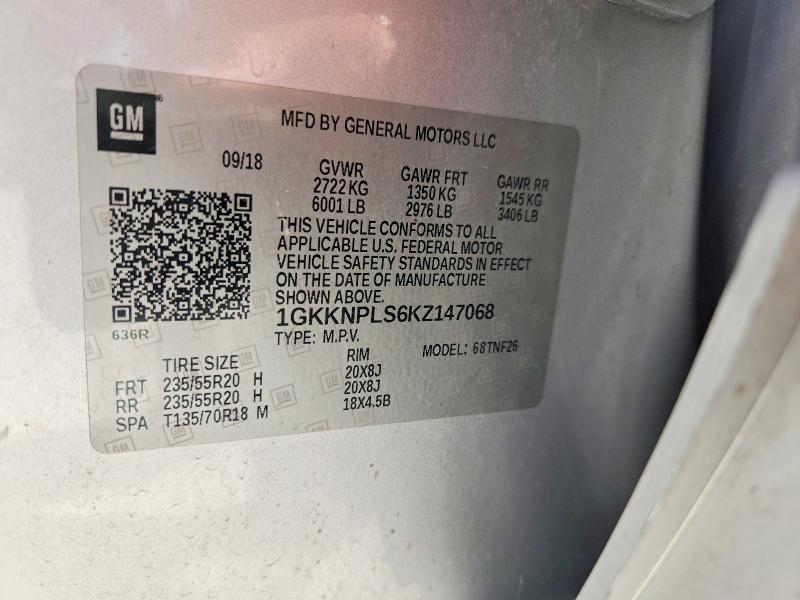 59919276 :رقم المزاد ، 1GKKNPLS6KZ147068 vin ، 2019 Gmc Acadia مزاد بيع