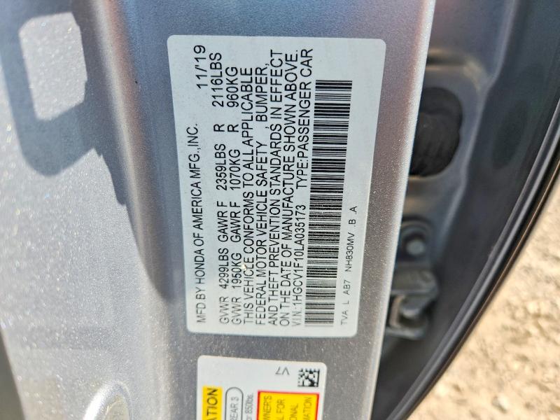 62290356 :رقم المزاد ، 1HGCV1F10LA035173 vin ، 2020 Honda Accord مزاد بيع