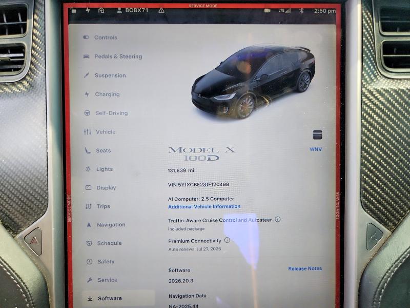 2018 Tesla Model X მანქანა იყიდება აუქციონზე, vin: 5YJXCBE23JF120499, აუქციონის ნომერი: 61899226