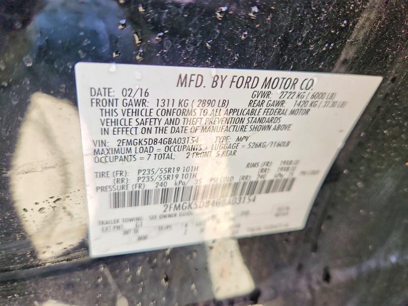 2016 Ford Flex მანქანა იყიდება აუქციონზე, vin: 2FMGK5D84GBA03154, აუქციონის ნომერი: 61976806