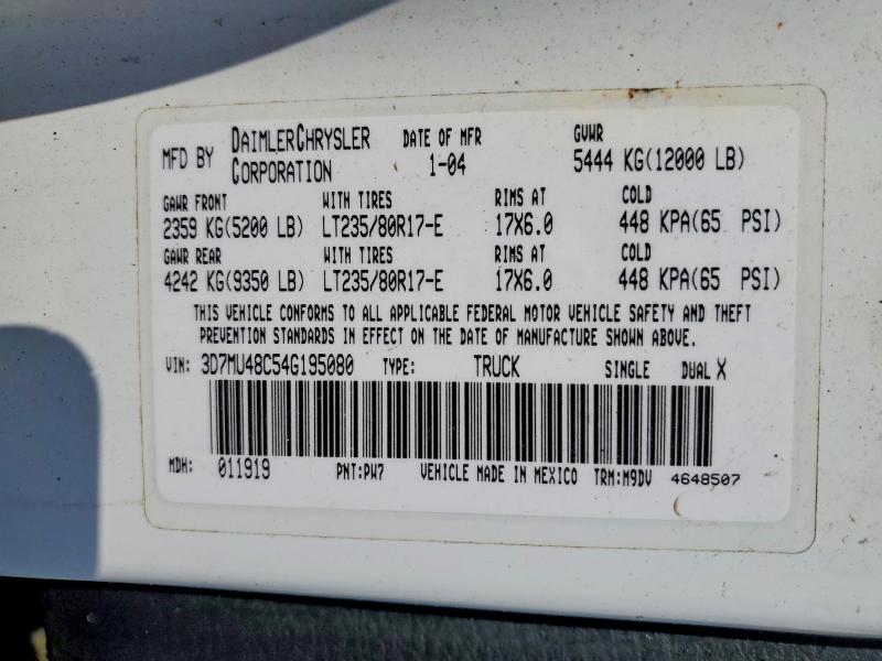 61562936 :رقم المزاد ، 3D7MU48C54G195080 vin ، 2004 Dodge Ram 3500 مزاد بيع