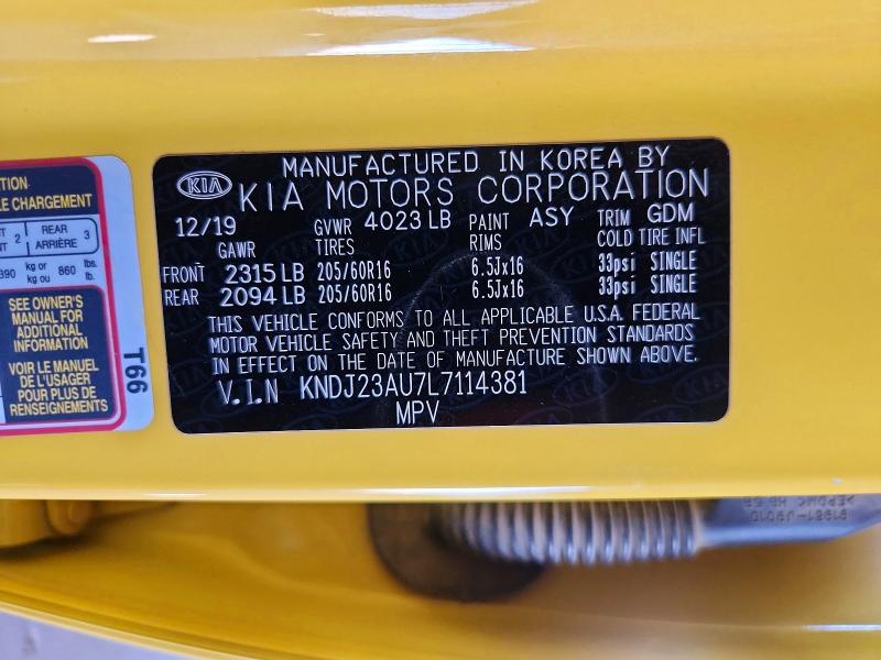 59838946 :رقم المزاد ، KNDJ23AU7L7114381 vin ، 2020 Kia Soul مزاد بيع