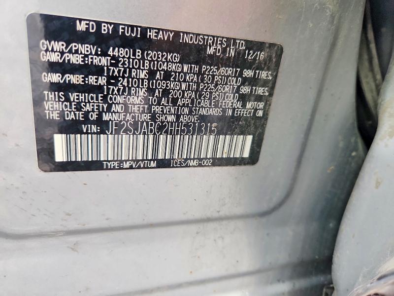 Продажа на аукционе авто 2017 Subaru Forester, vin: JF2SJABC2HH531315, номер лота: 60698156