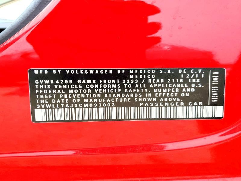 Продажа на аукционе авто 2012 Volkswagen Jetta, vin: 3VWLL7AJ3CM093003, номер лота: 61693056