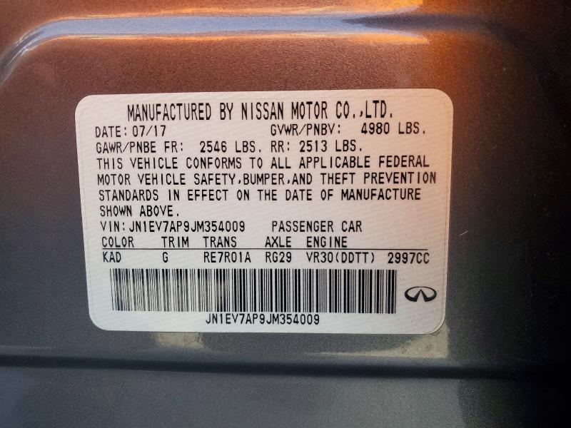2018 Infiniti Q50 მანქანა იყიდება აუქციონზე, vin: JN1EV7AP9JM354009, აუქციონის ნომერი: 59851386