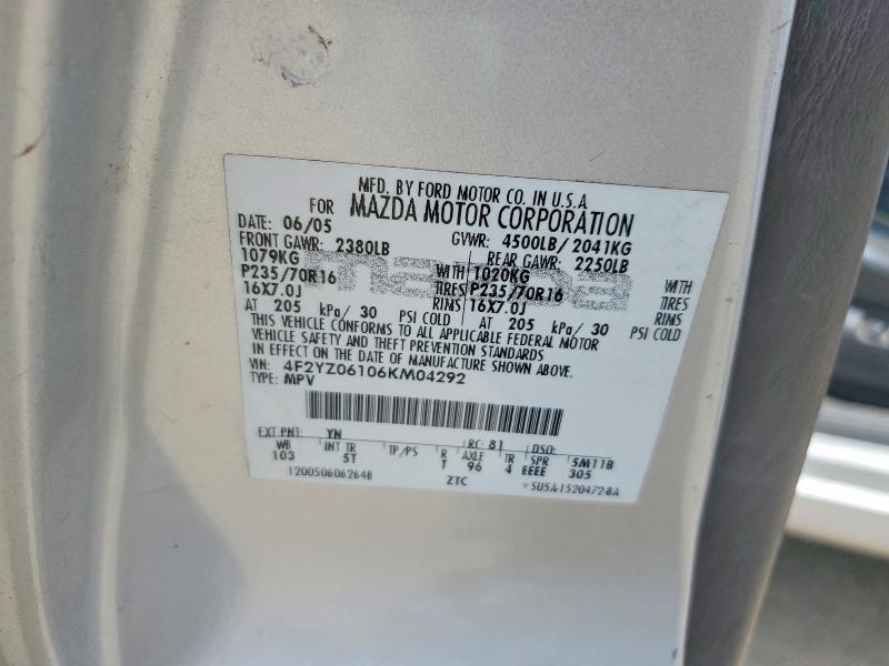 Продажа на аукционе авто 2006 Mazda Tribute, vin: 4F2YZ06106KM04292, номер лота: 60249146