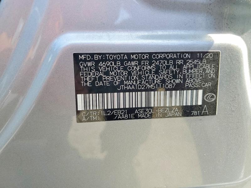 Aukcja sprzedaży 2021 Lexus Is, vin: JTHAA1D27M5111087, numer aukcji: 61176886