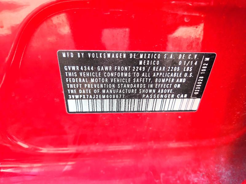 60717506 :رقم المزاد ، 3VWPX7AJ2EM608677 vin ، 2014 Volkswagen Jetta مزاد بيع
