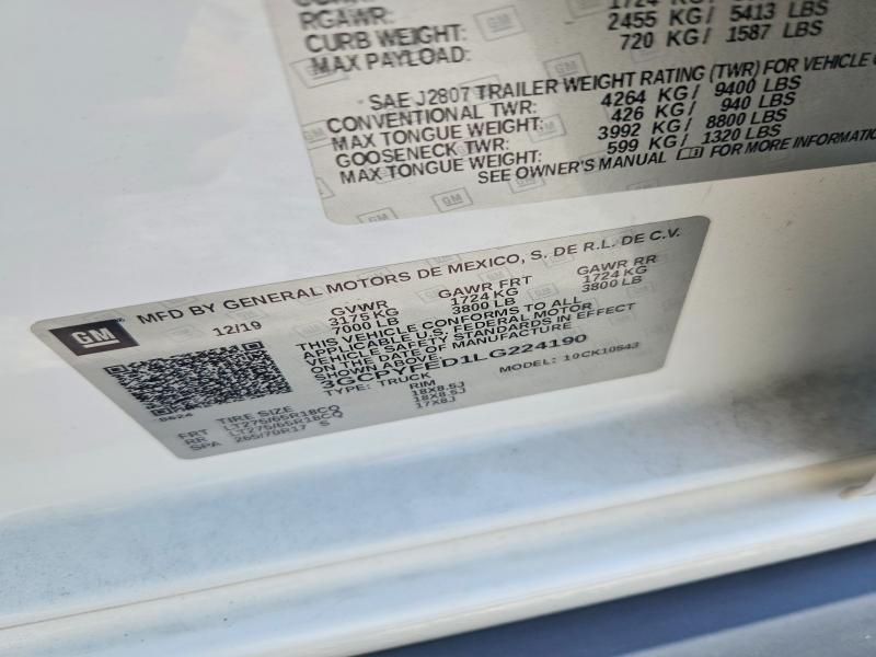 59069966 :رقم المزاد ، 3GCPYFED1LG224190 vin ، 2020 Chevrolet Silverado مزاد بيع