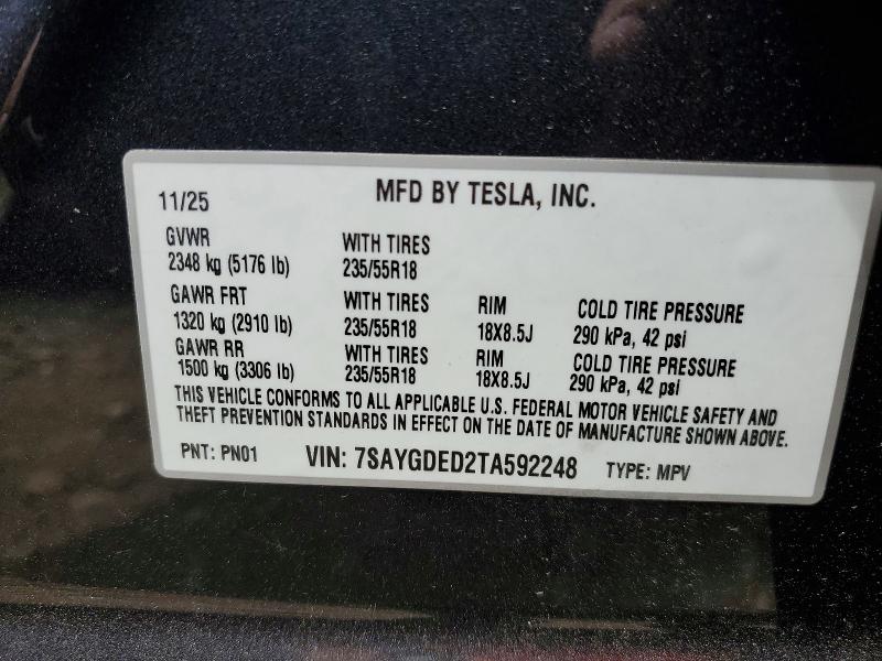 2026 Tesla Model Y მანქანა იყიდება აუქციონზე, vin: 7SAYGDED2TA592248, აუქციონის ნომერი: 62994436