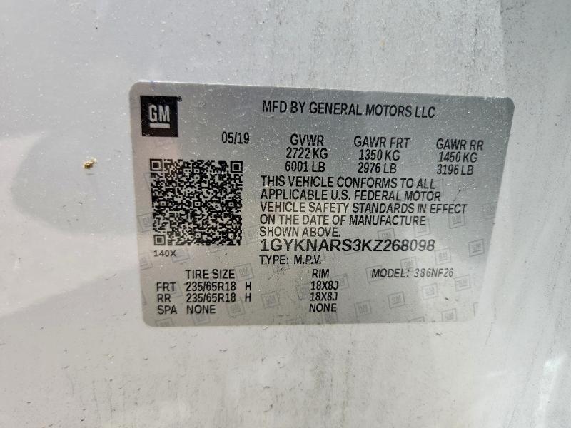 2019 Cadillac Xt5 მანქანა იყიდება აუქციონზე, vin: 1GYKNARS3KZ268098, აუქციონის ნომერი: 61959616