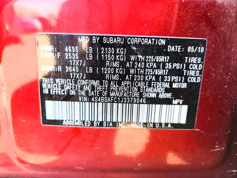 Продажа на аукционе авто 2018 Subaru Outback, vin: 4S4BSAFC1J3379046, номер лота: 59906166