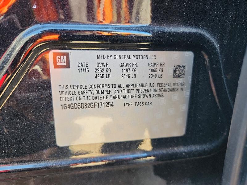Aukcja sprzedaży 2016 Buick Lacrosse, vin: 1G4GD5G32GF171254, numer aukcji: 62537406
