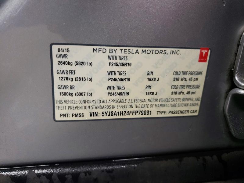 61877266 :رقم المزاد ، 5YJSA1H24FFP79091 vin ، 2015 Tesla Model S مزاد بيع