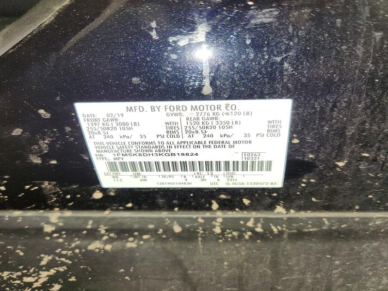 Aukcja sprzedaży 2019 Ford Explorer, vin: 1FM5K8DH3KGB18824, numer aukcji: 60784686