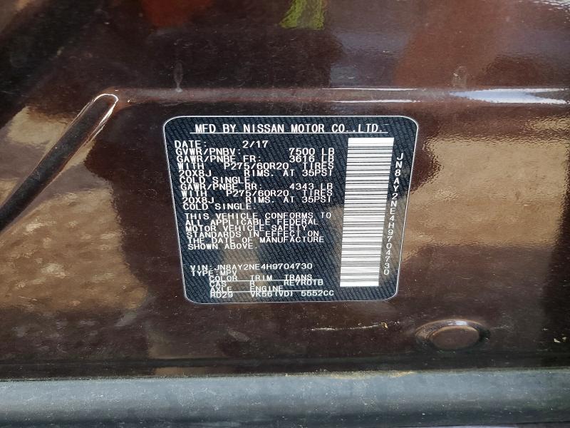 Продаж на аукціоні авто 2017 Nissan Armada, vin: JN8AY2NE4H9704730, номер лоту: 61887106