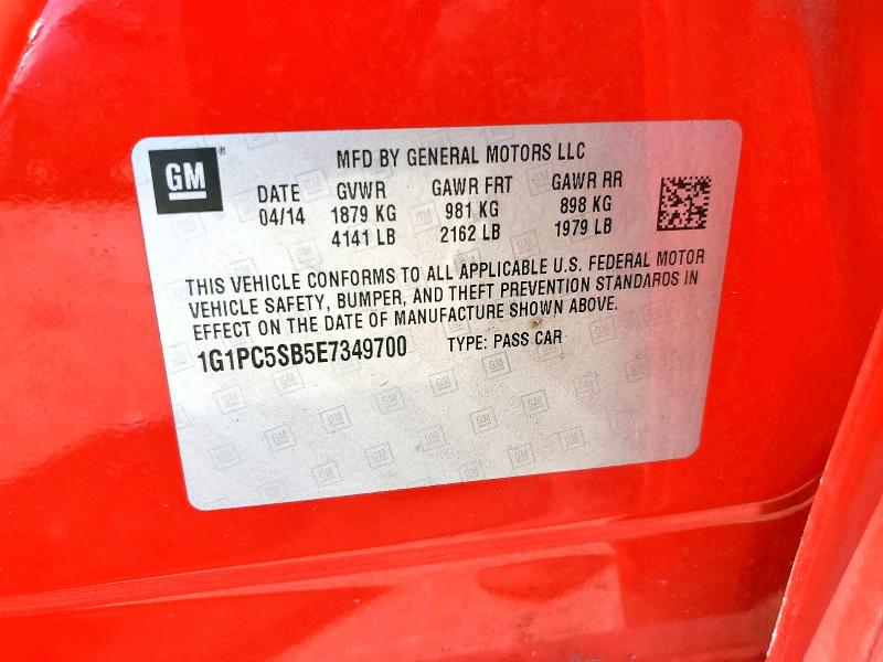 62471336 :رقم المزاد ، 1G1PC5SB5E7349700 vin ، 2014 Chevrolet Cruze مزاد بيع
