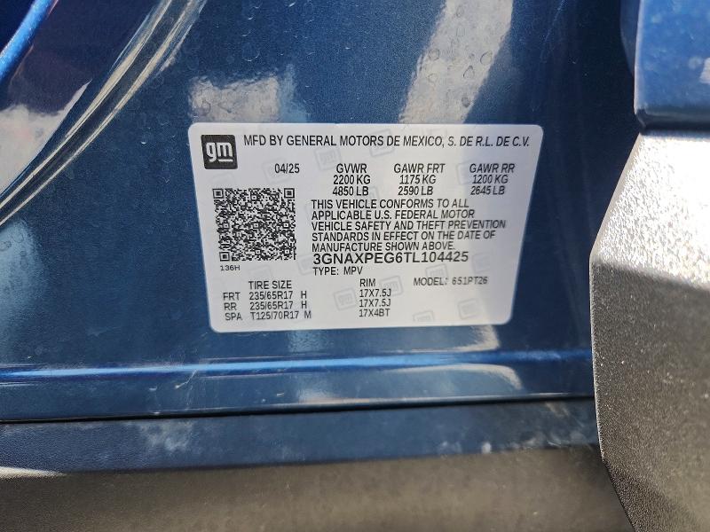 Продажа на аукционе авто 2026 Chevrolet Equinox, vin: 3GNAXPEG6TL104425, номер лота: 63046006