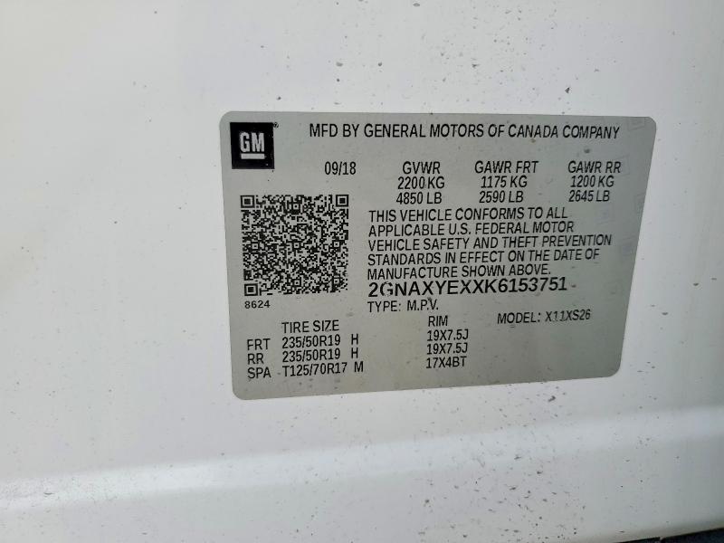 Продаж на аукціоні авто 2019 Chevrolet Equinox, vin: 2GNAXYEXXK6153751, номер лоту: 60134216