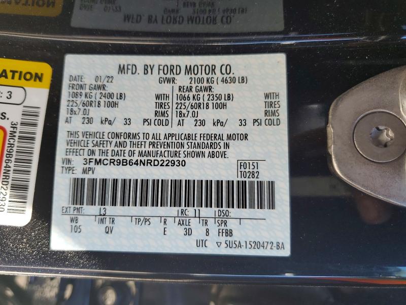 Продажа на аукционе авто 2022 Ford Bronco Sport, vin: 3FMCR9B64NRD22930, номер лота: 63140776