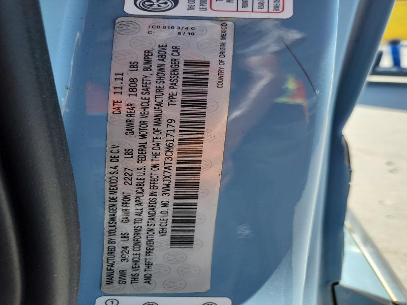 60232896 :رقم المزاد ، 3VWJX7AT3CM617179 vin ، 2012 Volkswagen Beetle مزاد بيع