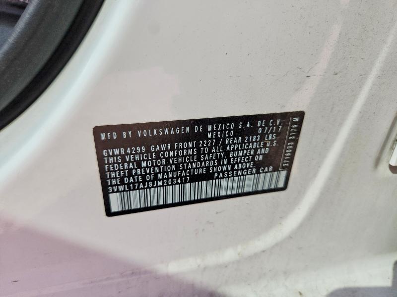 2018 Volkswagen Jetta მანქანა იყიდება აუქციონზე, vin: 3VWL17AJ8JM203417, აუქციონის ნომერი: 85791875