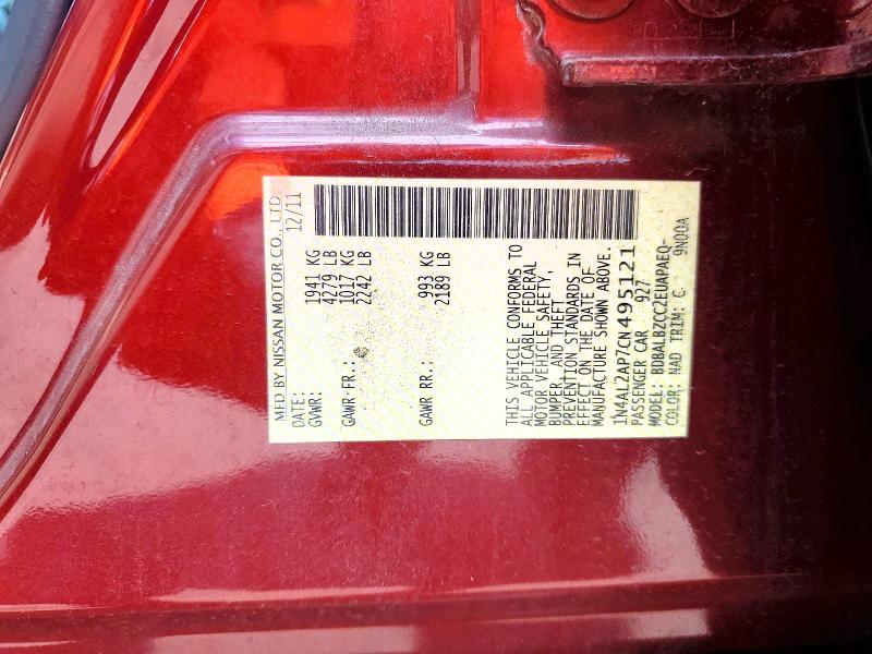 62381526 :رقم المزاد ، 1N4AL2AP7CN495121 vin ، 2012 Nissan Altima مزاد بيع