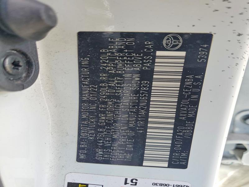 Продаж на аукціоні авто 2022 Toyota Camry, vin: 4T1R11AK2NU657839, номер лоту: 60891086