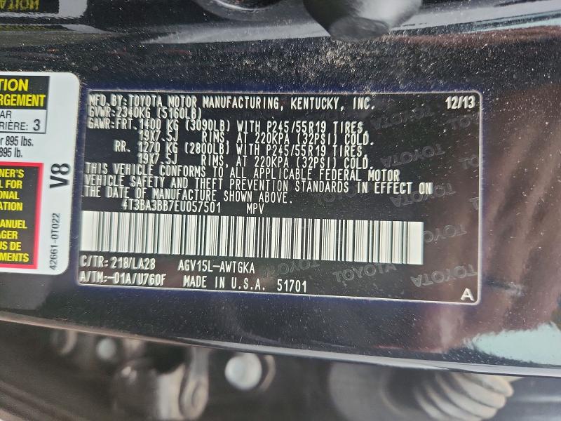 62639326 :رقم المزاد ، 4T3BA3BB7EU057501 vin ، 2014 Toyota Venza مزاد بيع