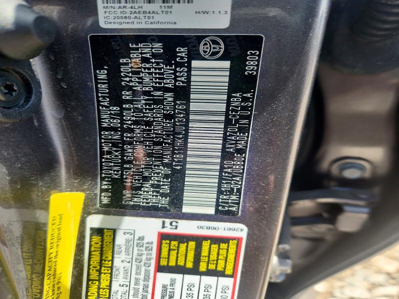 Продажа на аукционе авто 2018 Toyota Camry, vin: 4T1B11HK4JU134761, номер лота: 60495226